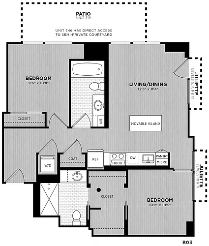 Floor plan 2 Bed - 2 Bath | Ciccone B03