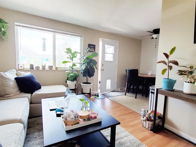 living room, the door leads to back porch