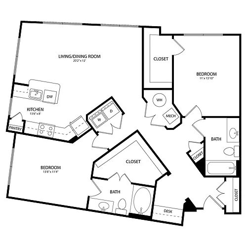 Floor plan 2 Bedroom, 2 Bath 1236 SF C8