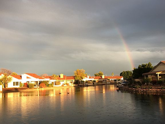 Sunset view with rainbow