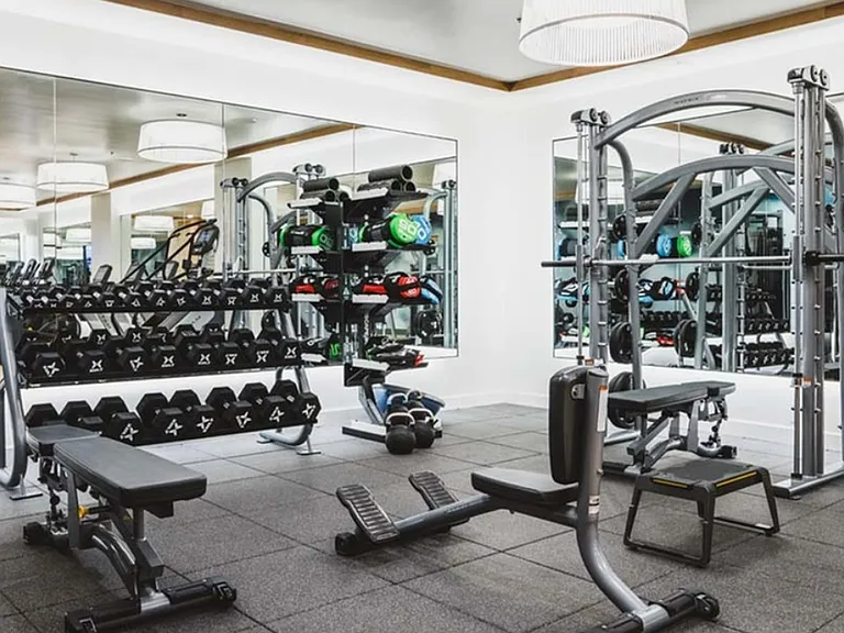 Club-level weight stations at Modera Broadway