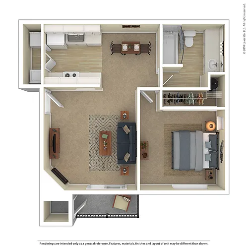 Floor plan 1 Bedroom, 1 Bath A1