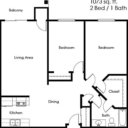 2 Bed 1 Bath | 1073 sqft