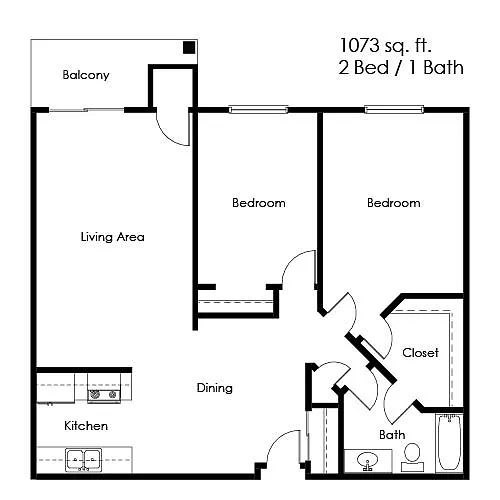 Floor plan 2 Bed 1 Bath | 1073 sqft