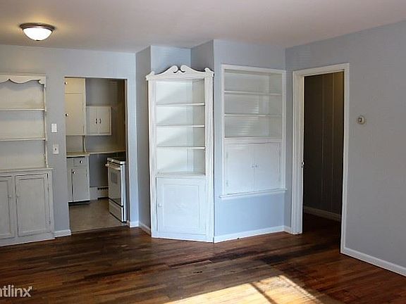 Hardwood floors and built ins in the living room
