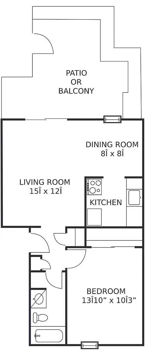 Floor plan 1Bed/1Ba-Dn (C)