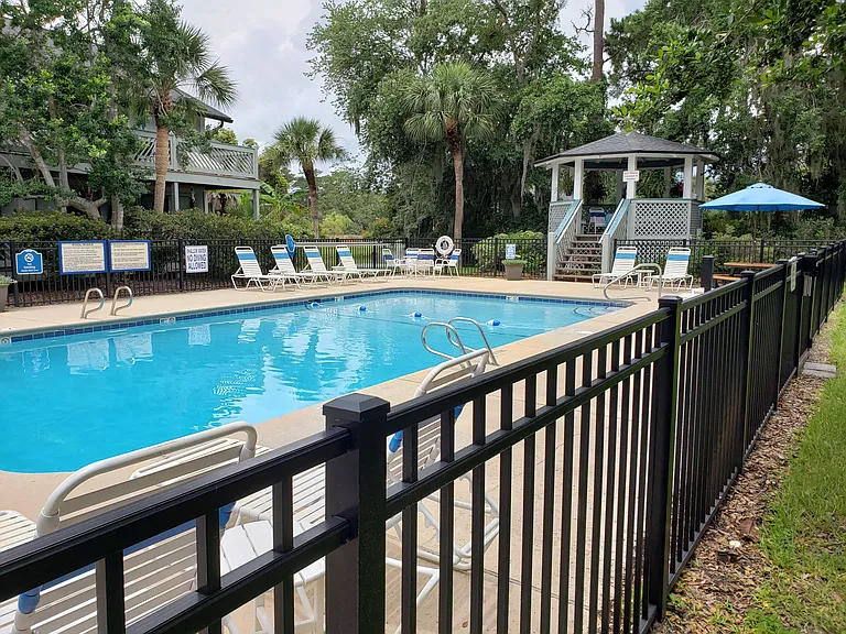 Security gate around pool
Gazebo has a 911 phone