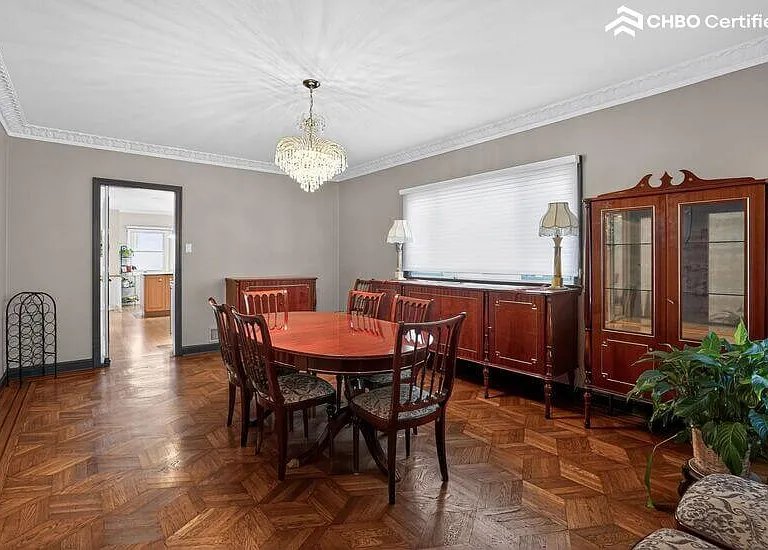 The dining room is off the kitchen for easy access
