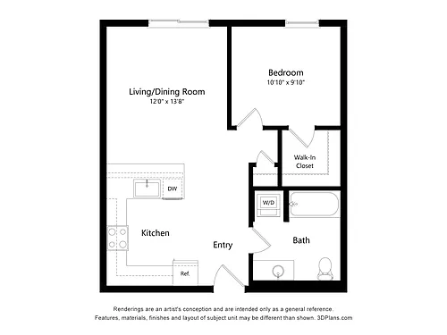 Floor plan 1 Bedroom 1 Bath C MFTE