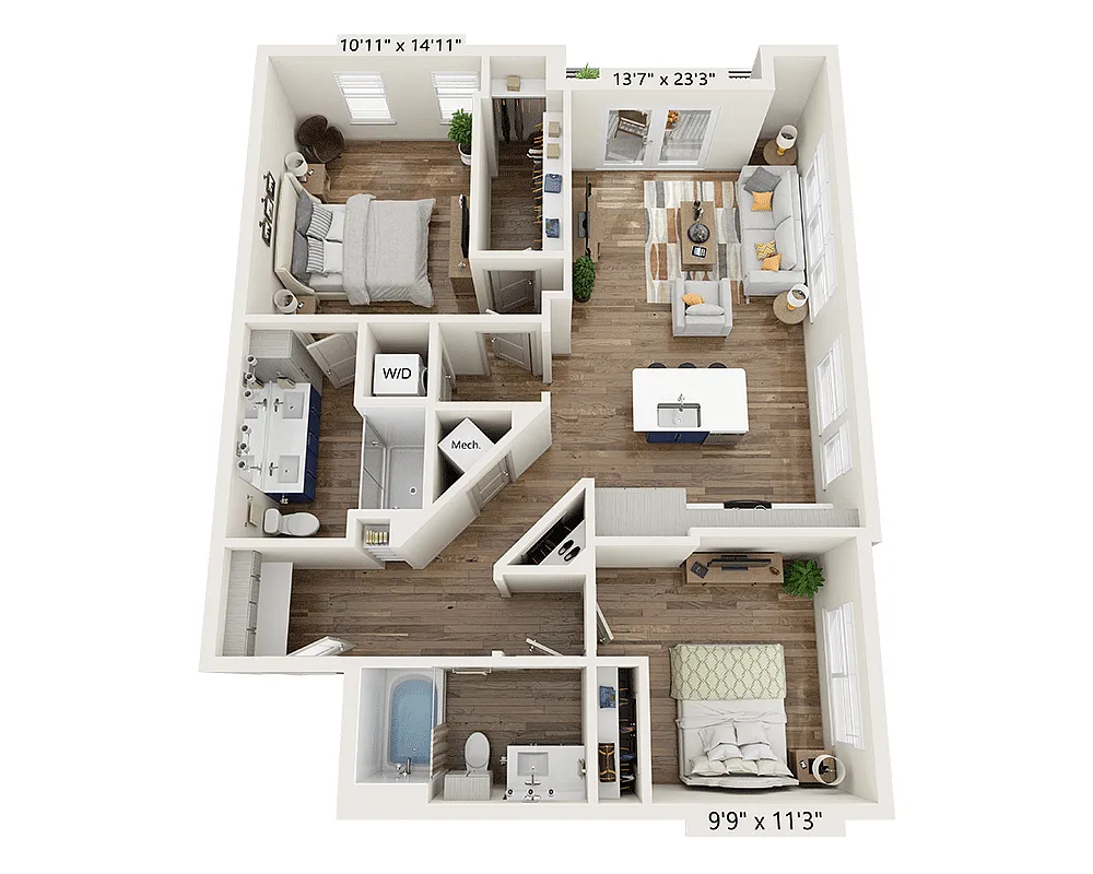 Floor plan Two Bedroom B2E-III