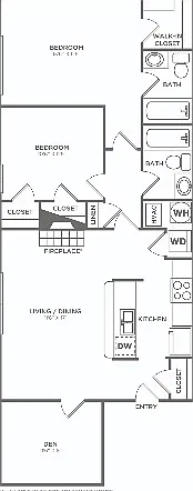 Two Bedroom Two Bath with Den (932 SF) Two Bedroom Two Bath with Den (932 SF)