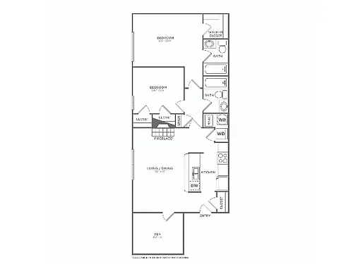 Floor plan Two Bedroom Two Bath with Den (932 SF)