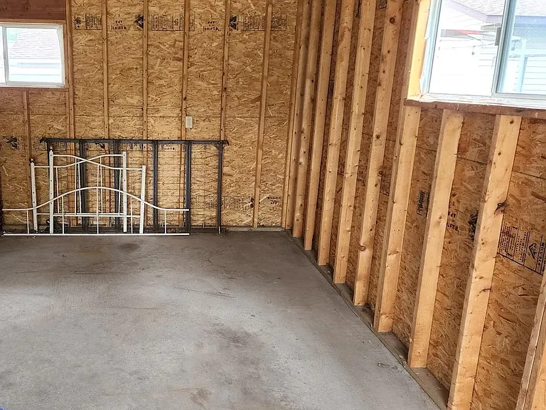 Large garage with extra storage space