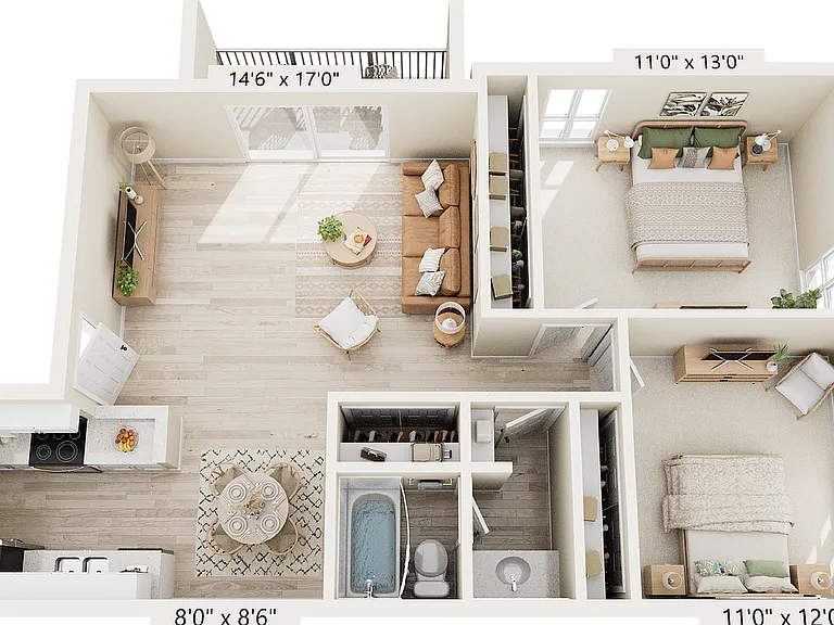 2BR x 1BA - A Floorplan | Renovated 2BR x 1BA - A Floorplan | Renovated