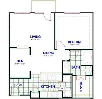 Floor plan Traditional 1x1 761-850 SF
