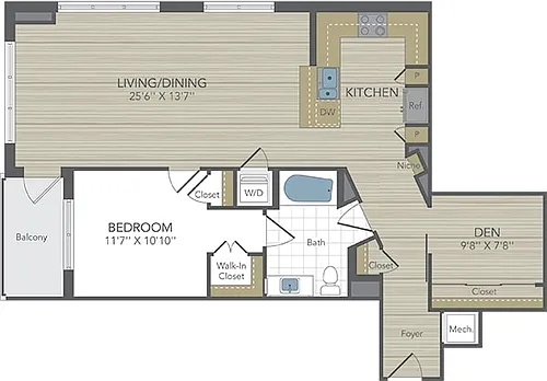 Floor plan 1 Bed 1 Bath Large w Den