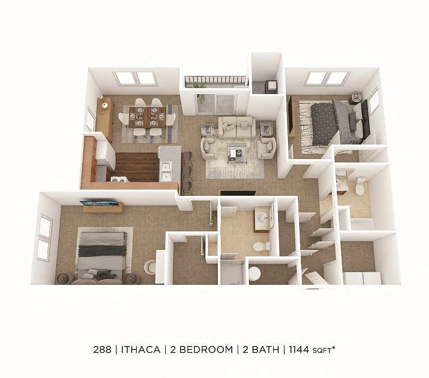 Floor plan Two Bedroom 2 Bath- 1,144 sqft - Ithaca