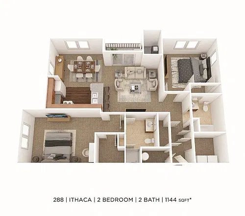 Floor plan Two Bedroom 2 Bath- 1,144 sqft - Ithaca
