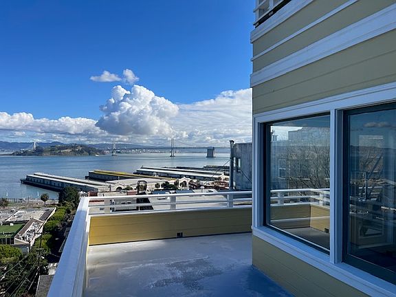View of Bay Bridge from outside wrap around deck