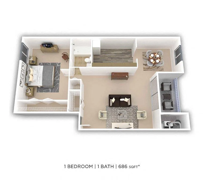 Floor plan One Bedroom - 686 sqft