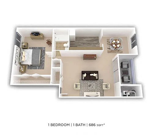 Floor plan One Bedroom - 686 sqft