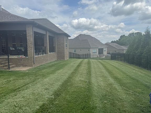 Fenced rear yard with privacy trees