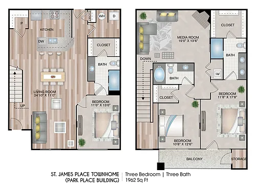 Floor plan St. James Place Townhome (Parkside Building)