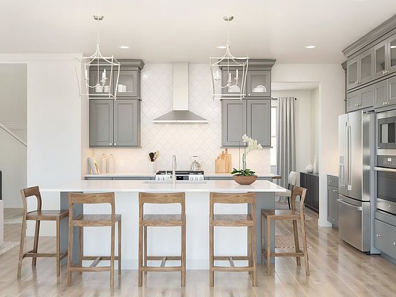 Kitchen with glass upper cabinets