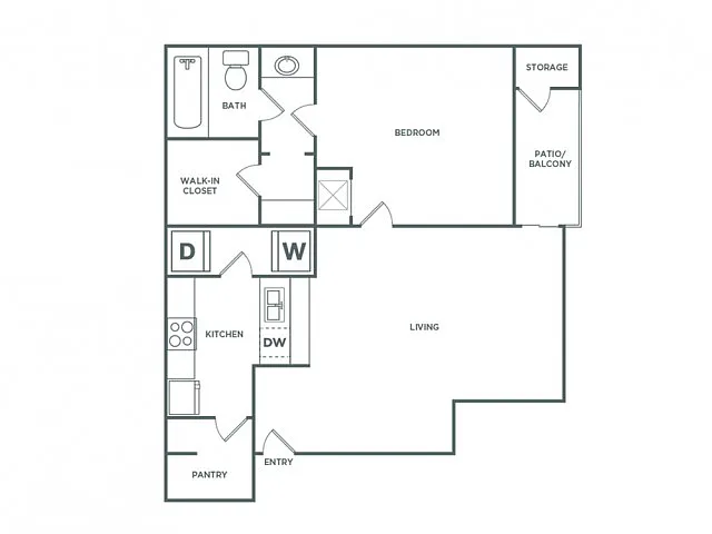 Floor plan One Bedroom One Bath (765 SF)