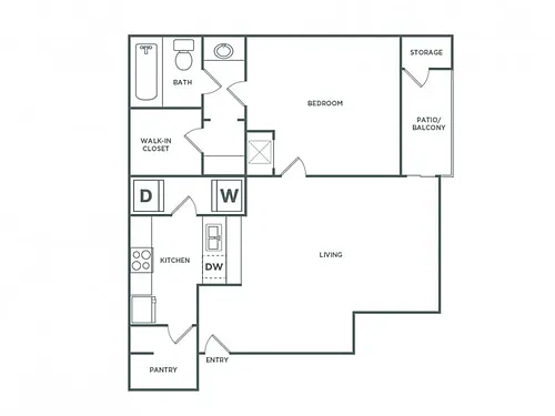 Floor plan One Bedroom One Bath (765 SF)