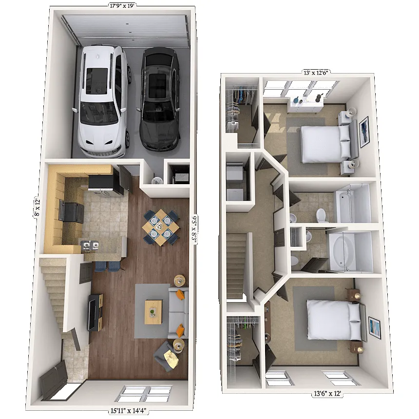 Floor plan Townhome 2x2 1188 SF