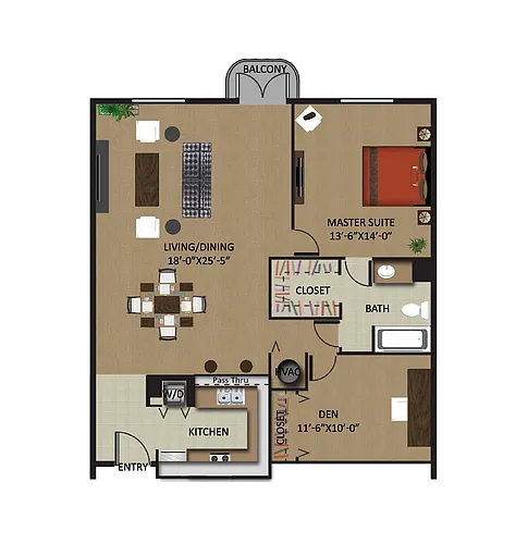 Floor plan Poinciana 1/1 Den