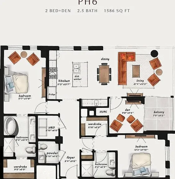 PH6 | 2 Bed 2.5 Bath 1,586 square feet PH6 | 2 Bed 2.5 Bath 1,586 square feet