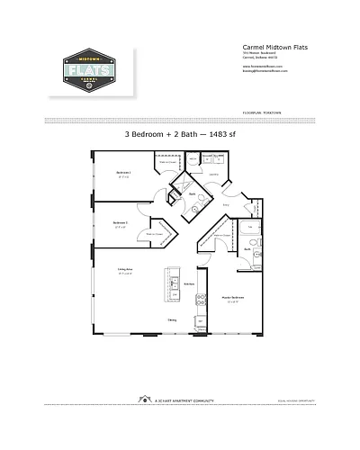 Floor plan 3 Bedroom, 2 Bathroom