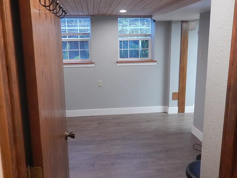 view from bathroom into living area