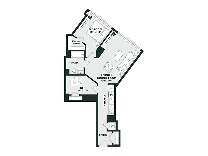 Floor plan C1 | 1 Bed | 1 Bath | Den