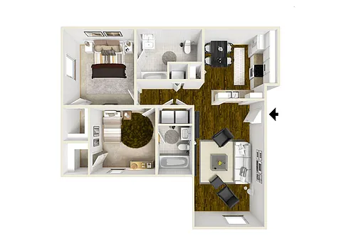 Floor plan Unity | 2x2 | 950 sf