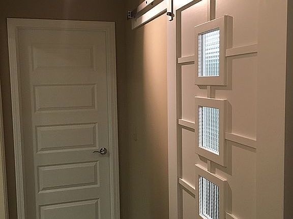 Barn door to master bath 