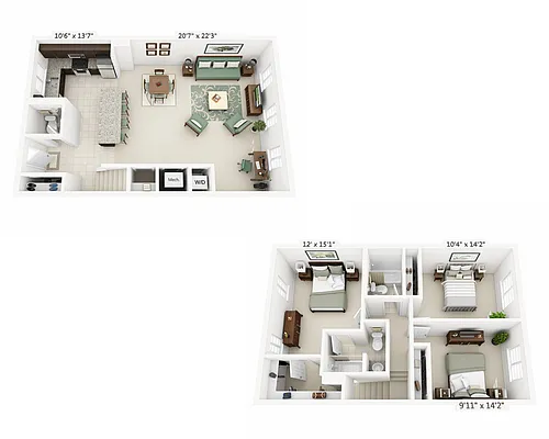 Floor plan Three Bedroom Townhome C2.5T