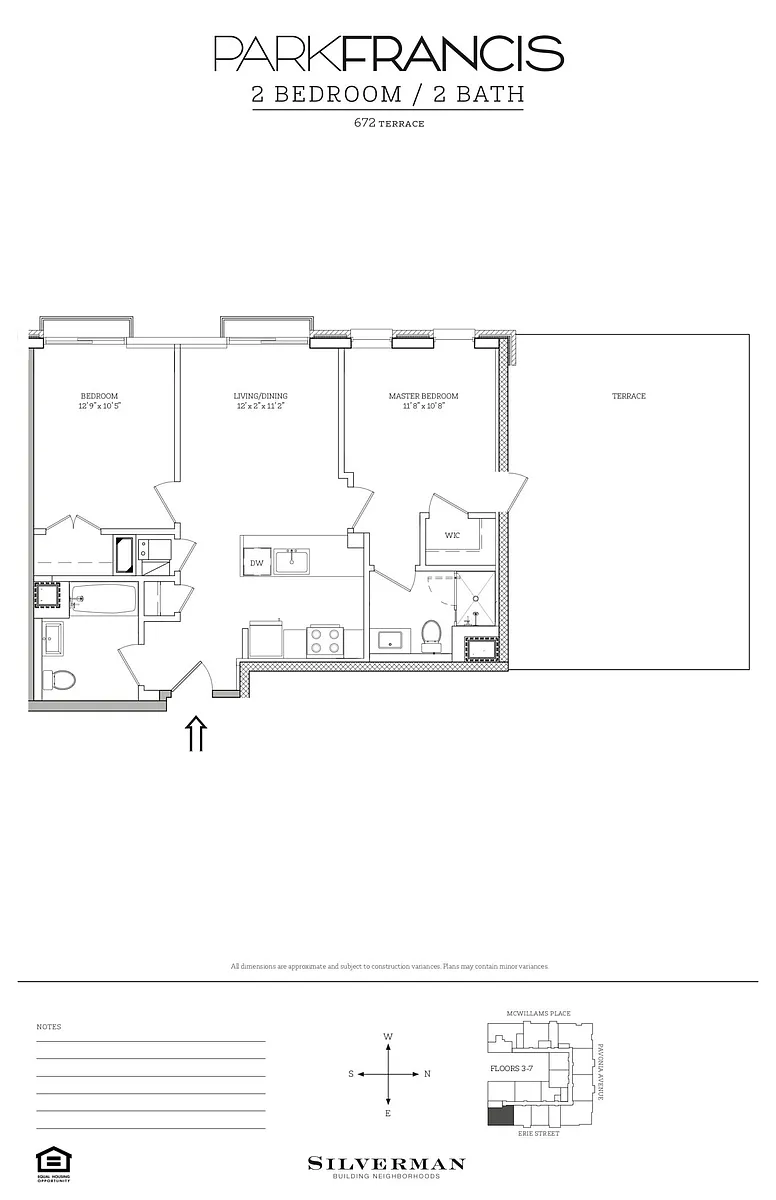 Floor plan Two Bedroom with Oversized Private Terrace 672