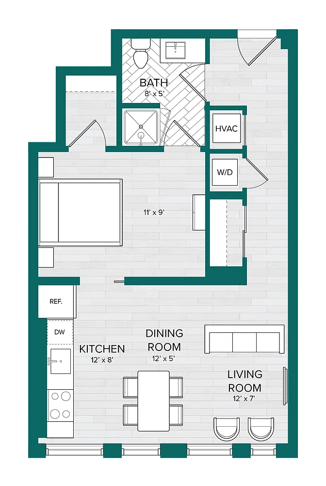 Floor plan 1 Bed 1 Bath Junior-B3