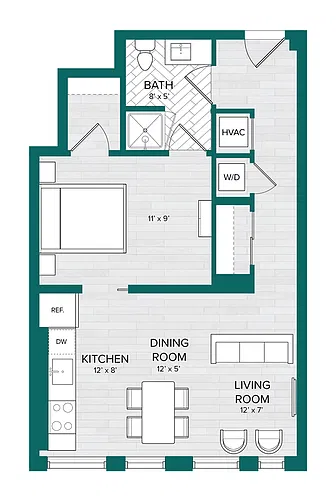 Floor plan 1 Bed 1 Bath Junior-B3