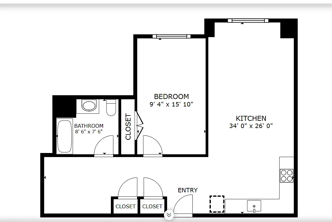Floor plan 1-Bedroom with Den