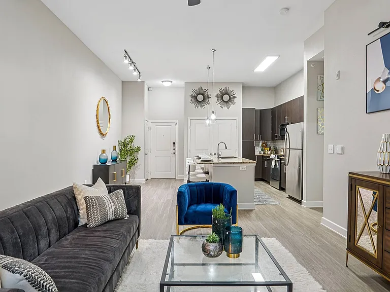 Enjoy upscale comfort in the living room of your Addison Keller Springs apartment in Addison, TX.