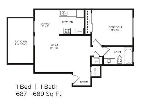 Floor plan 1 Bed 1 Bath B