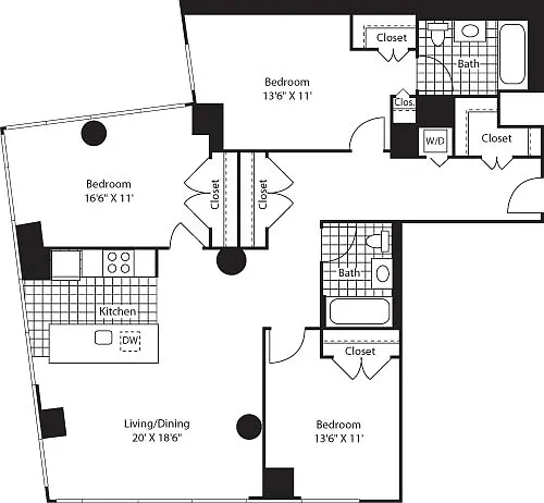 Floor plan Three Bedroom Open Kit FL 12