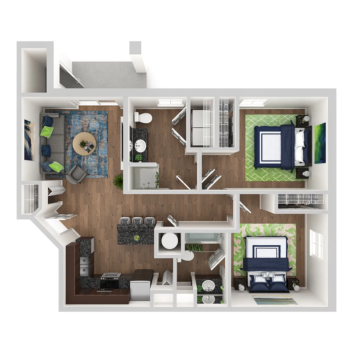 Floor plan 2 Bedroom, 2 Bath - 912 sq ft