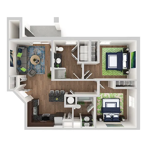 Floor plan 2 Bedroom, 2 Bath - 912 sq ft