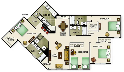 Floor plan Four Bedroom Three Bath