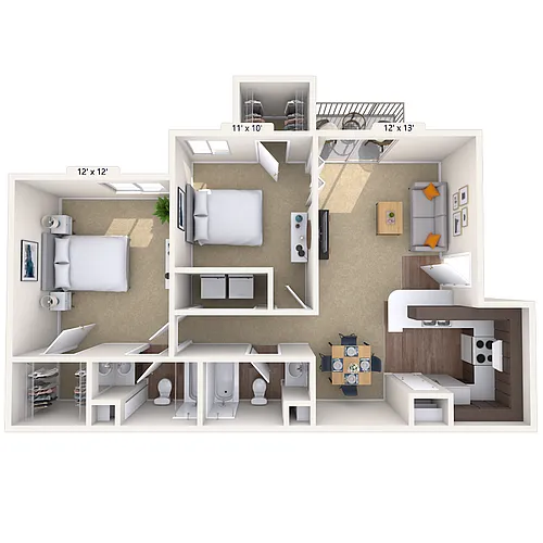 Floor plan 2BR 2BA (800 SF)